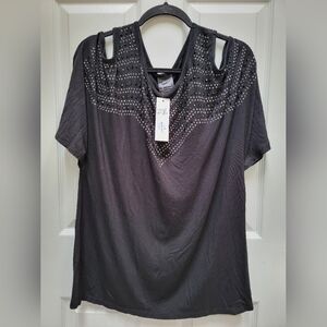 Vocal Black Studded Women's Cold Shoukder Top Plus Size 2x NWT